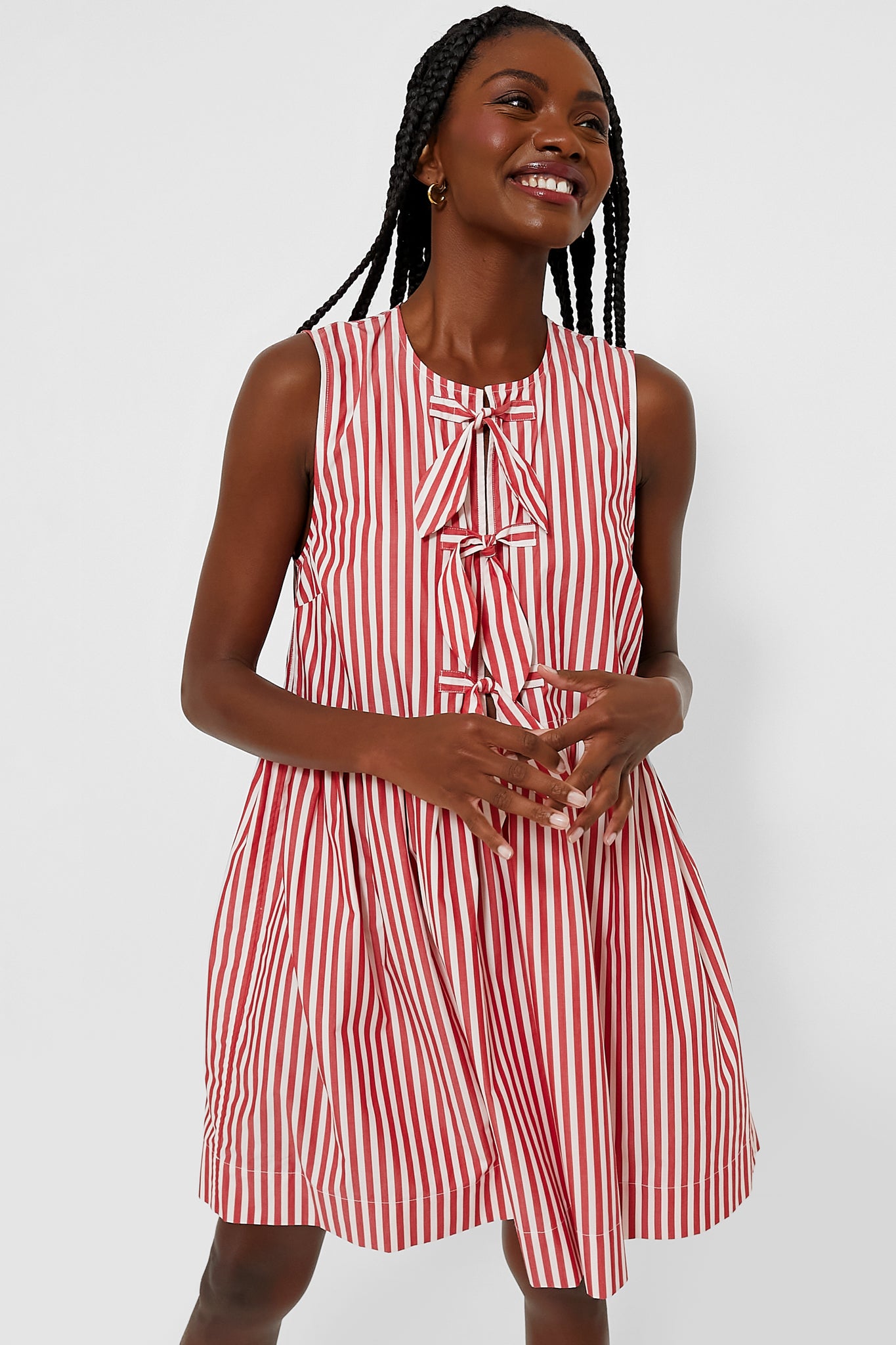 Barbados Cherry Stripe Cotton Mini Bow Tie Dress-Get Girly
