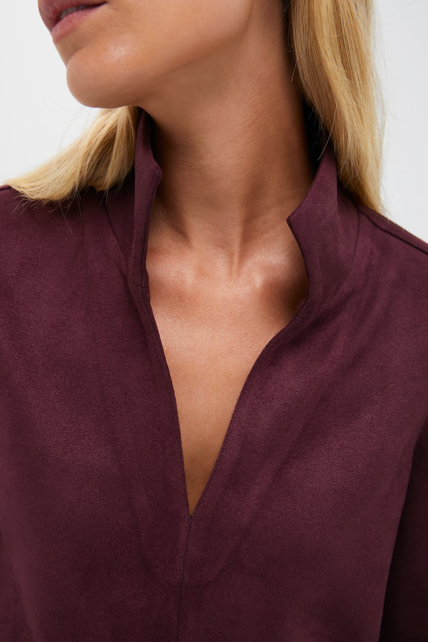 Winetasting Suede Margot Stand Collar Blouse-Get Girly