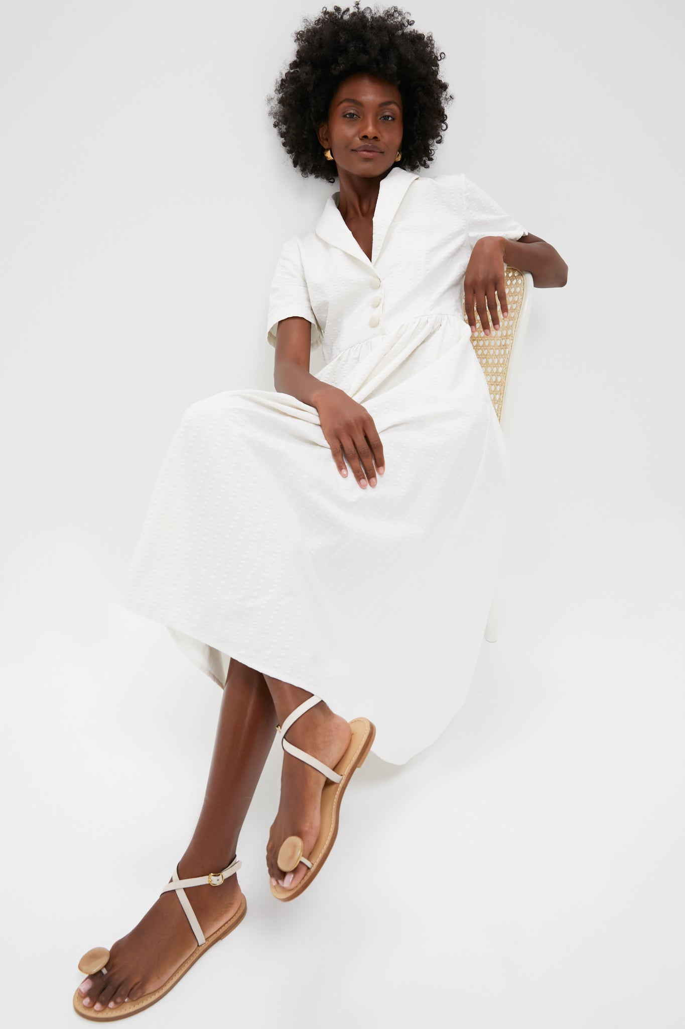 White Seersucker Shawl Collar Adelaide Dress-Get Girly