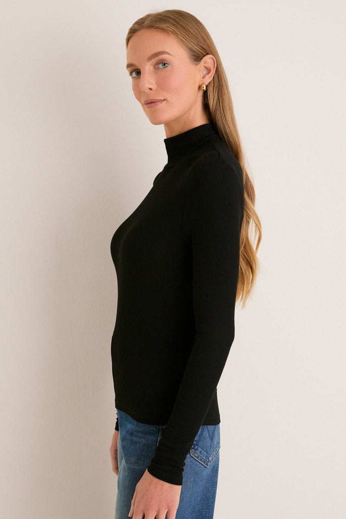Black Lightweight Ribbed Topanga Turtleneck-Get Girly