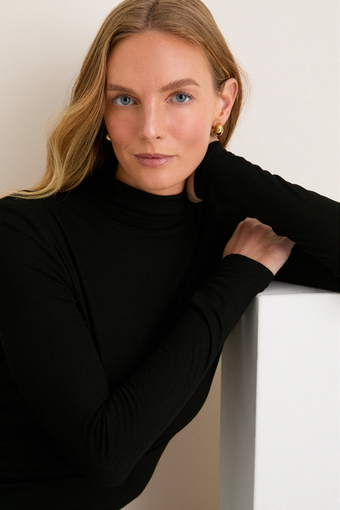 Black Lightweight Ribbed Topanga Turtleneck-Get Girly