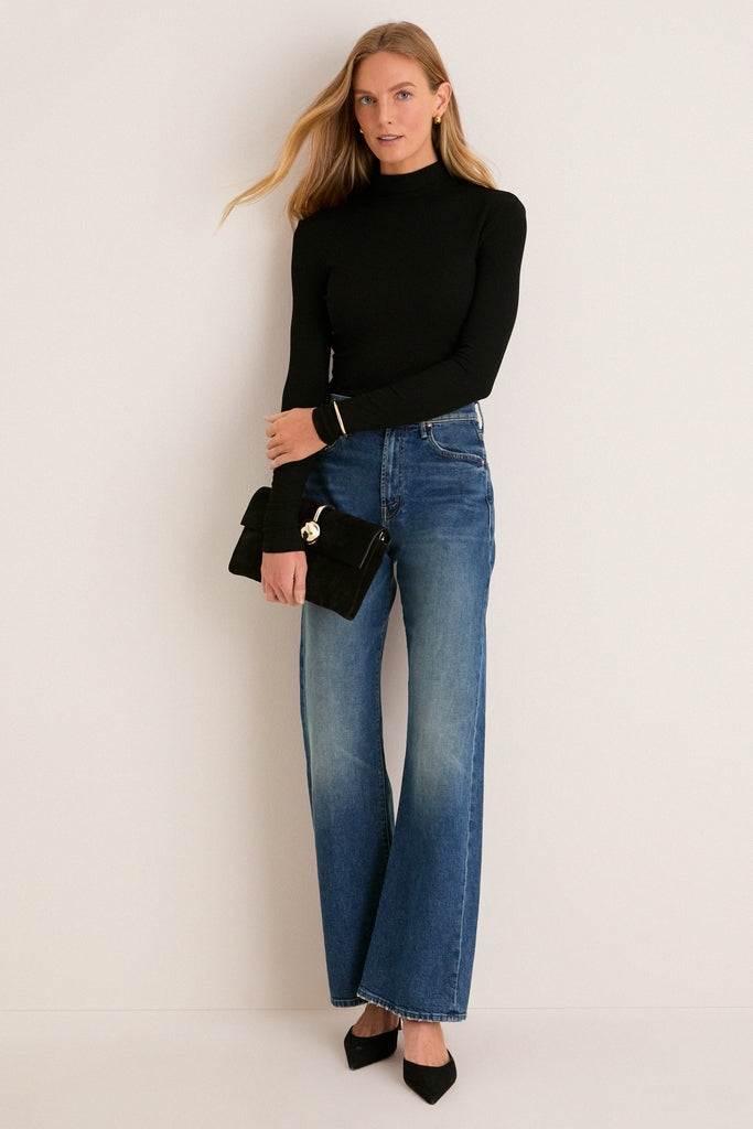 Black Lightweight Ribbed Topanga Turtleneck-Get Girly