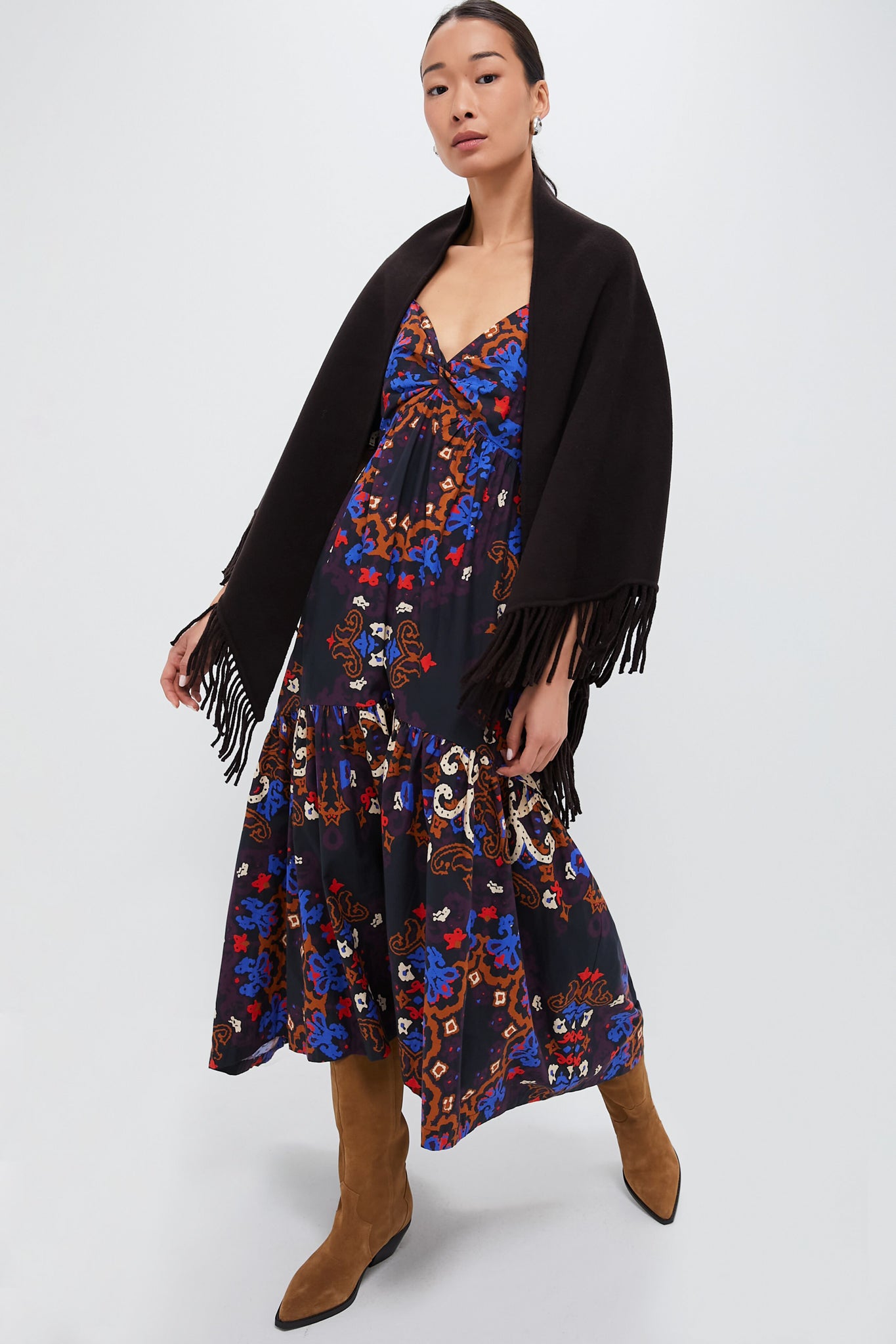 Chocolate Fringe Wrap Scarf-Get Girly