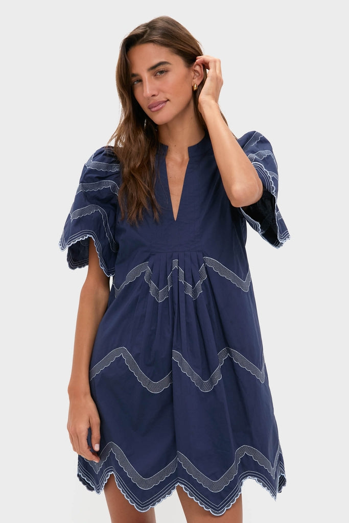 Navy Embroidered Weston Mini Dress-Get Girly