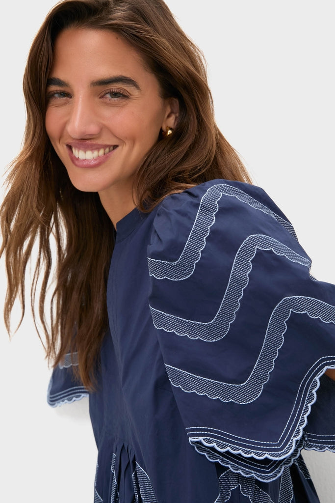 Navy Embroidered Weston Mini Dress-Get Girly