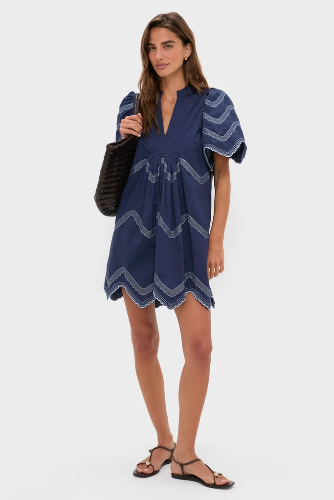 Navy Embroidered Weston Mini Dress-Get Girly