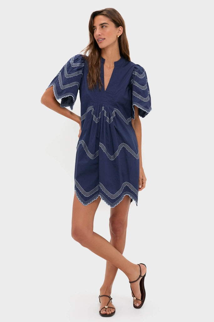 Navy Embroidered Weston Mini Dress-Get Girly