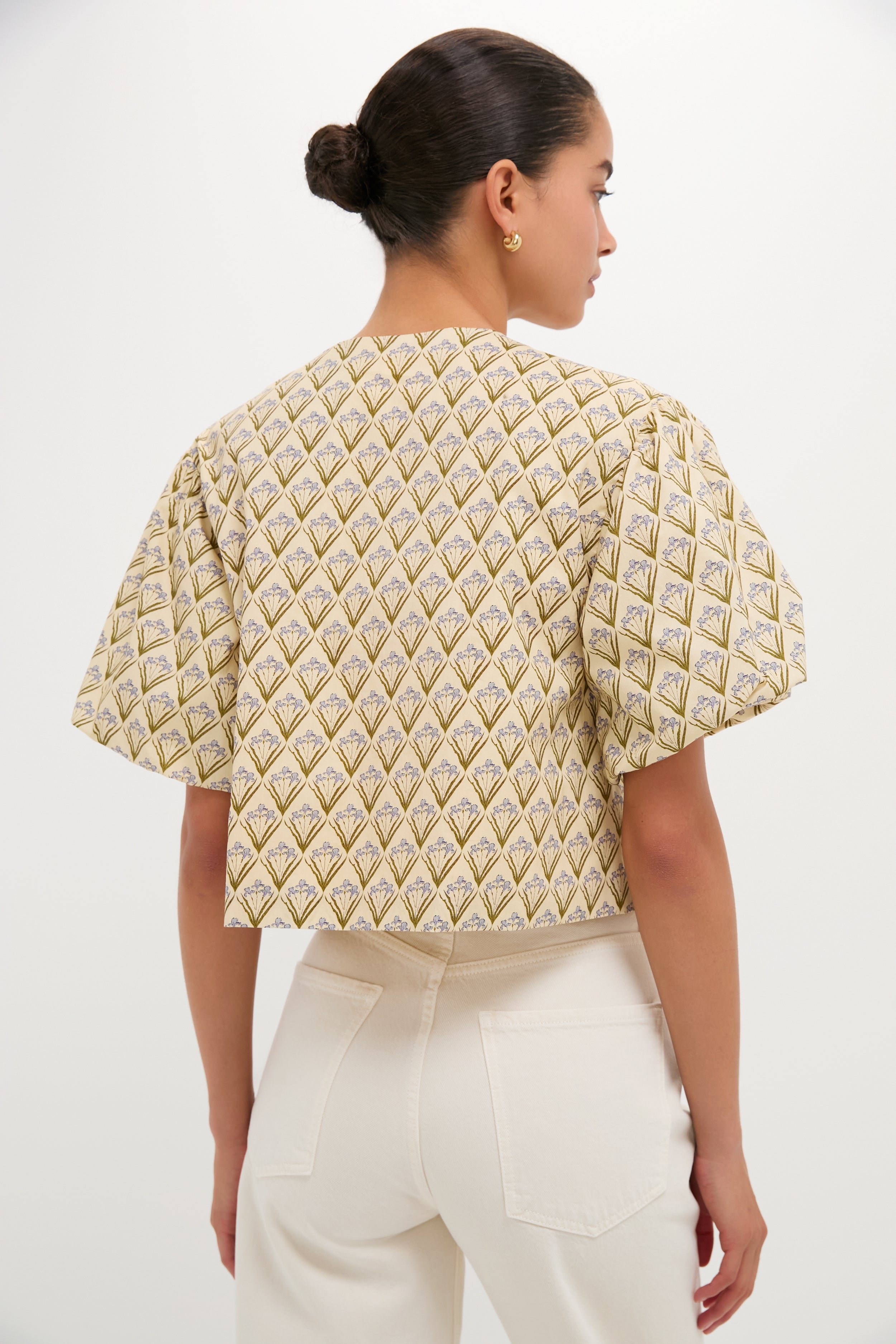 Beige Trellis Floral Tie Crossvine Blouse-Get Girly