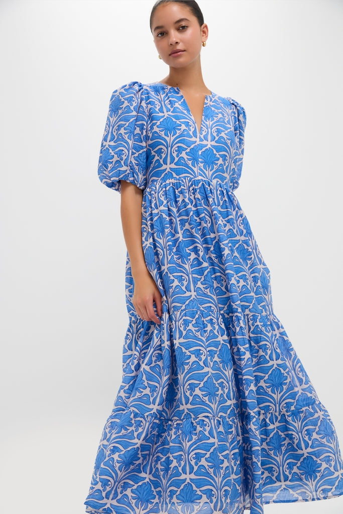 Blue Geo Floral Cara Maxi Dress-Get Girly