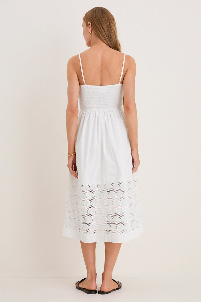 White Smocked Seashell Embroidery Harbor Dress-Get Girly