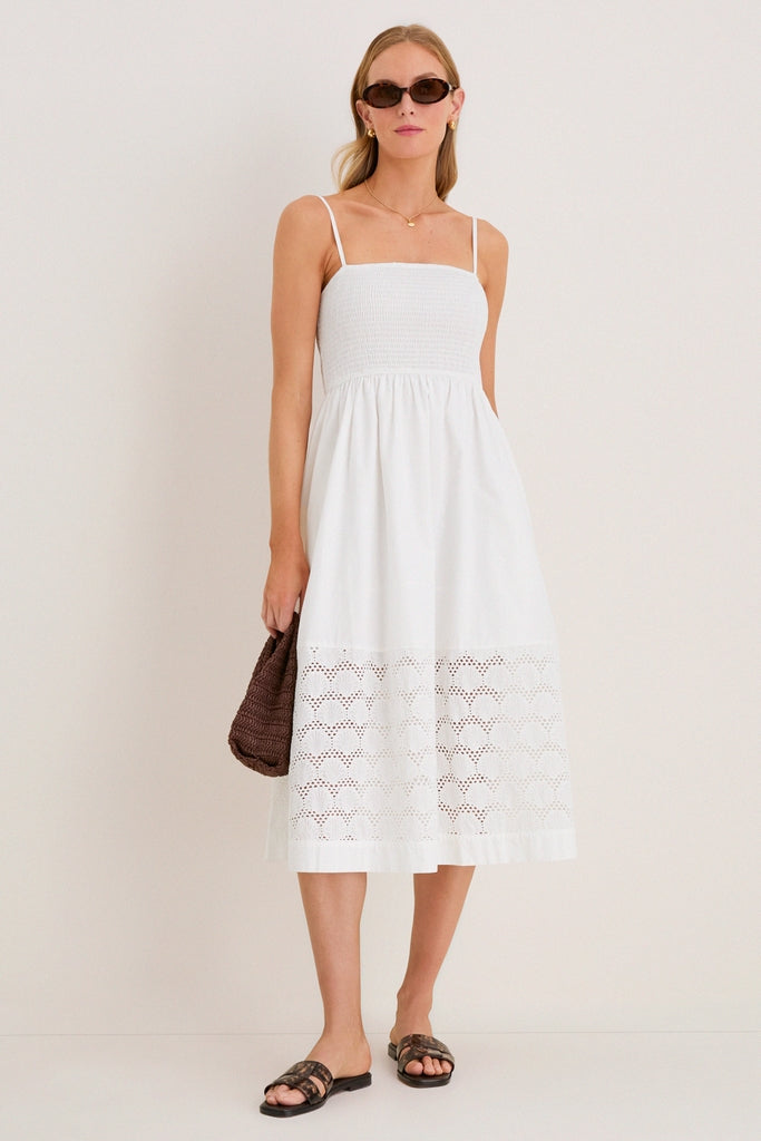 White Smocked Seashell Embroidery Harbor Dress-Get Girly