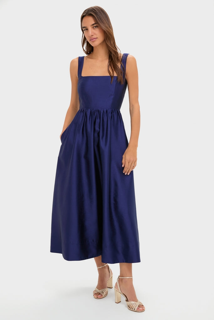 Navy Dupioni Esme Dress-Get Girly