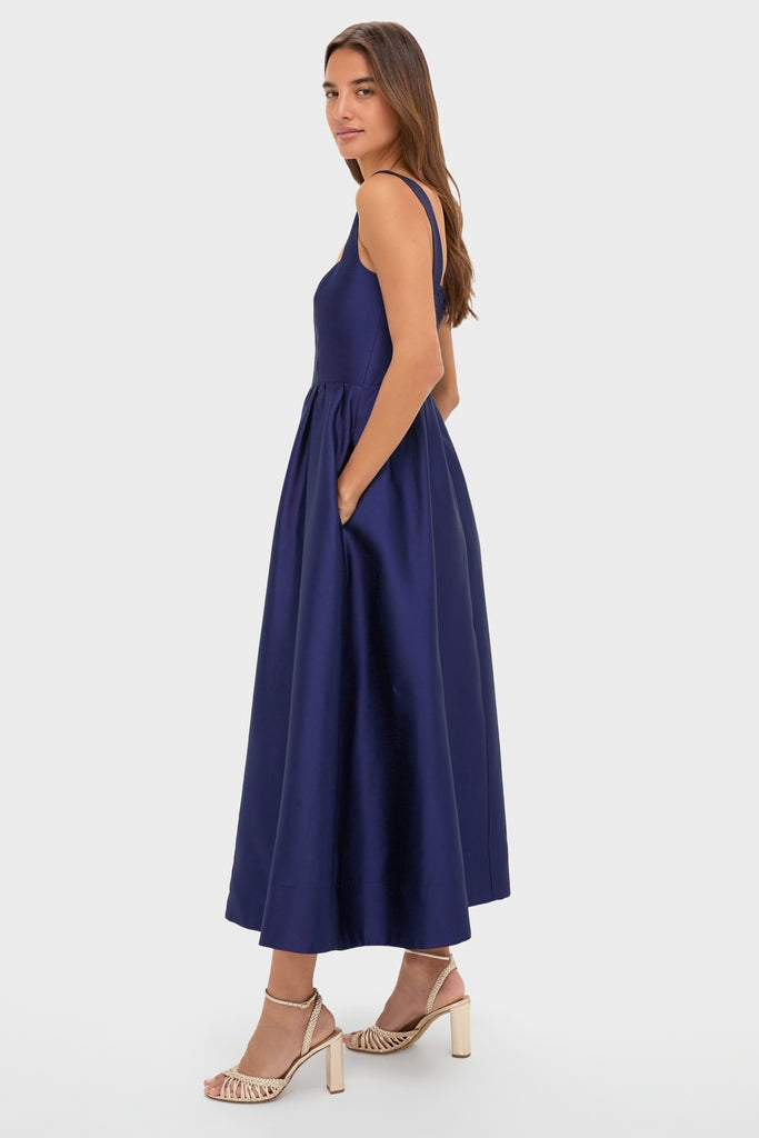 Navy Dupioni Esme Dress-Get Girly