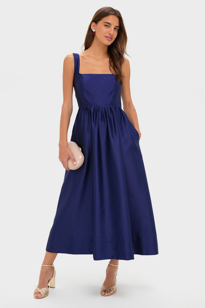 Navy Dupioni Esme Dress-Get Girly