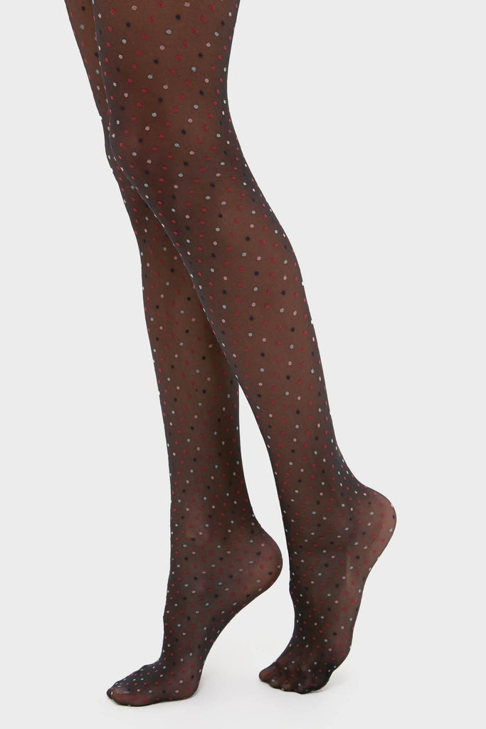 Black and Red Multicolored Dot Tights-Get Girly