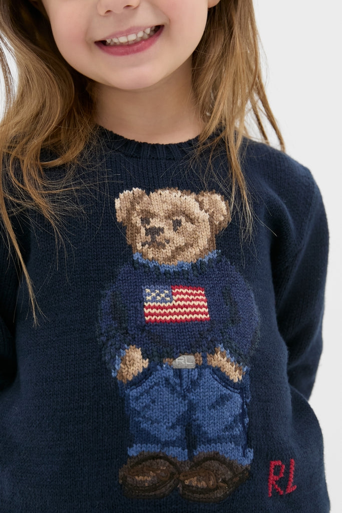 Boys Long-Sleeve Flag Bear Crewneck Sweater-Get Girly