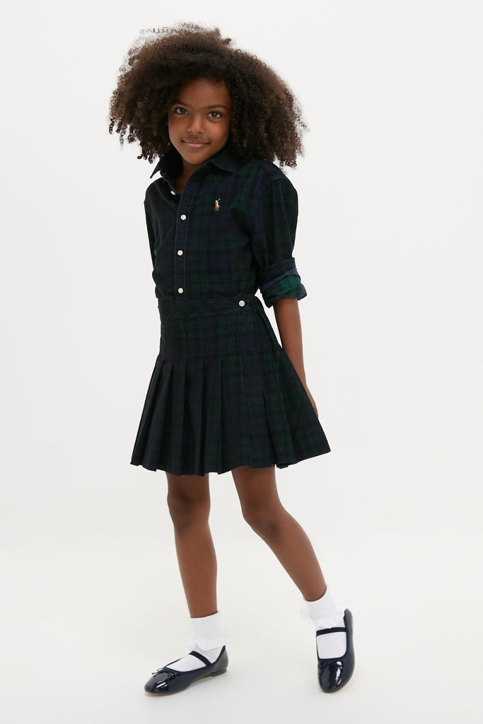 Girls Long-Sleeve Cotton Printed Corduroy Shirt with Pleated Skirt-Get Girly