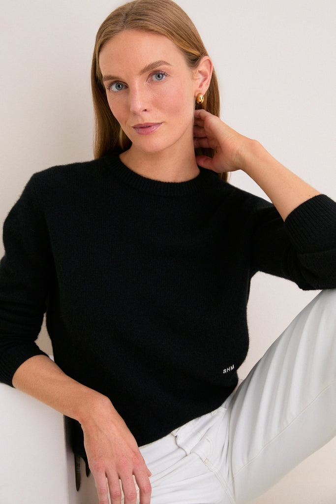 Black Cashmere Boyfriend Bodie Crewneck-Get Girly
