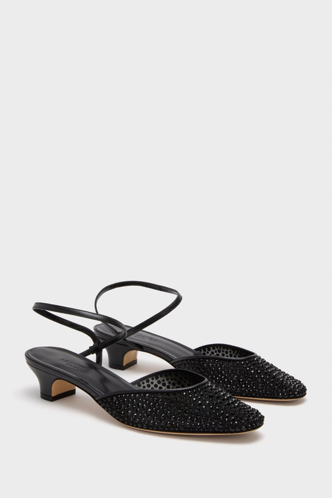 Black Crystals Erika Pump Sandals-Get Girly