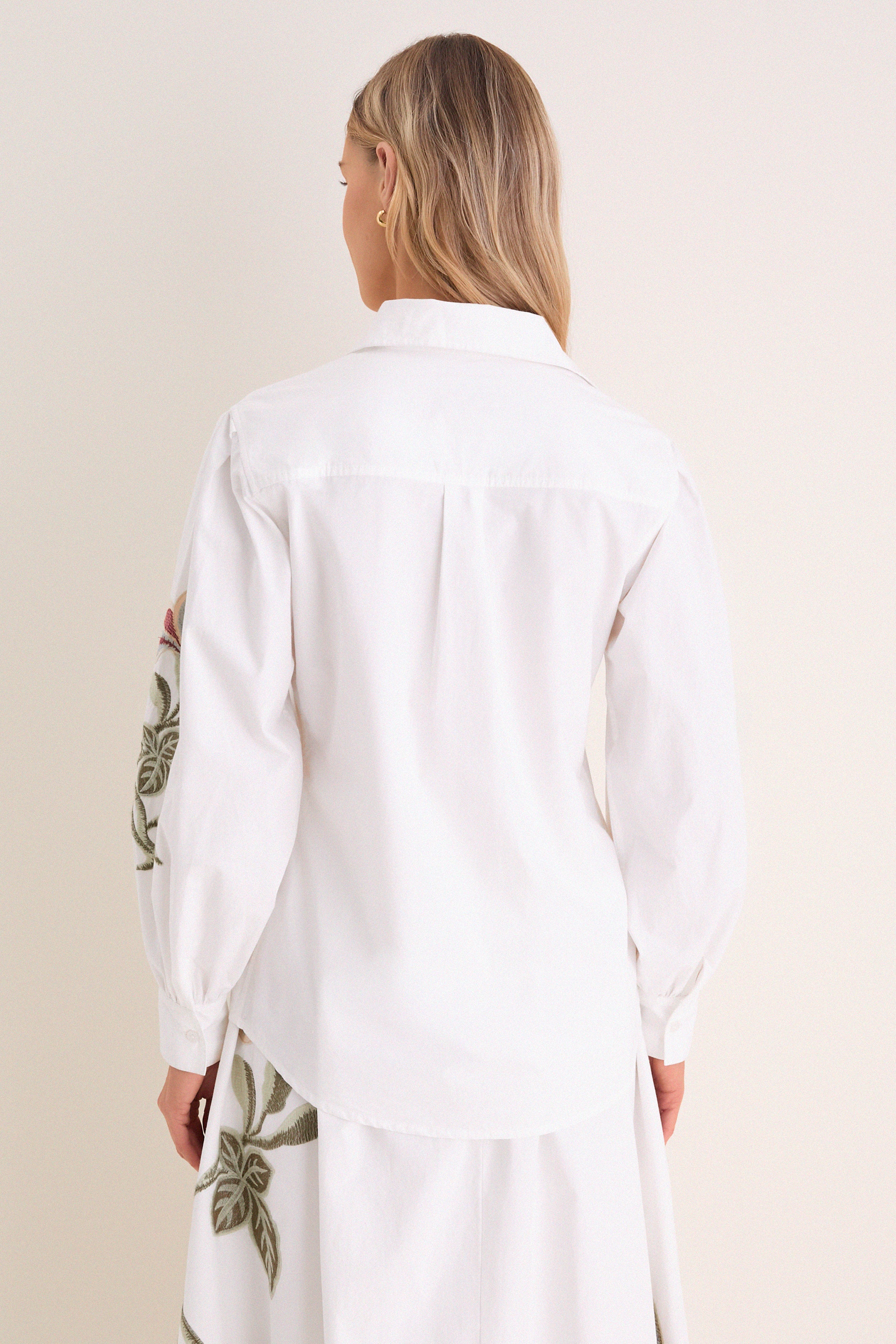 White Floral Embroidered Carolina Button Down-Get Girly