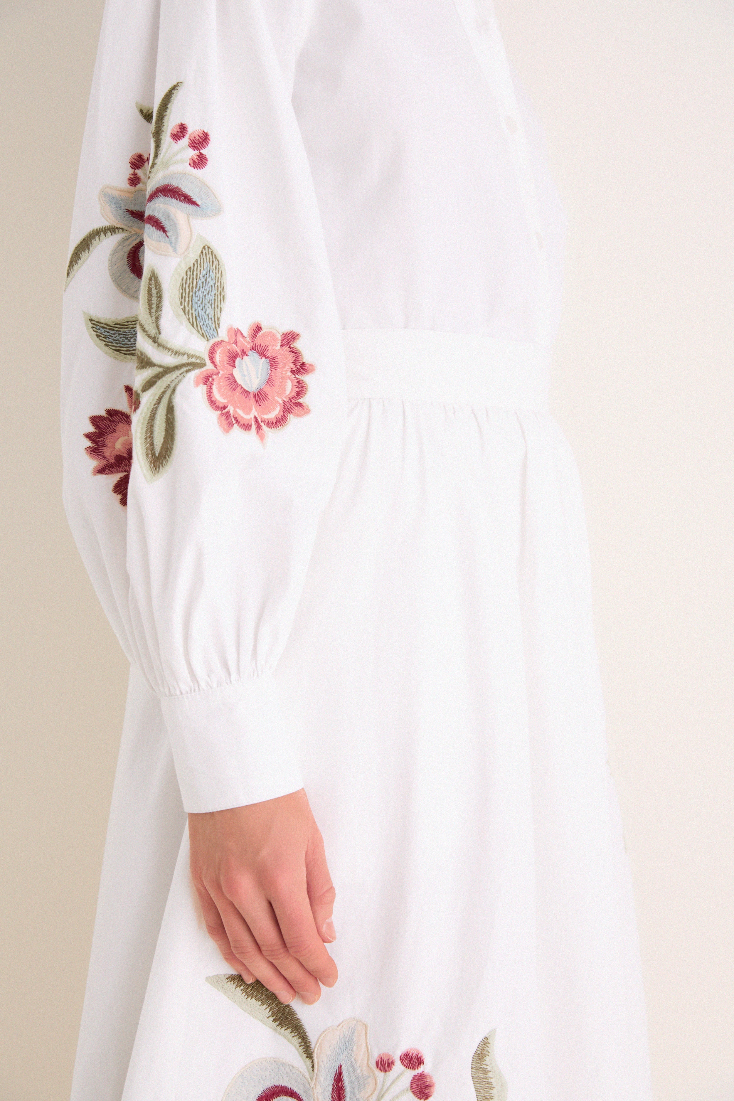 White Floral Embroidered Carolina Button Down-Get Girly