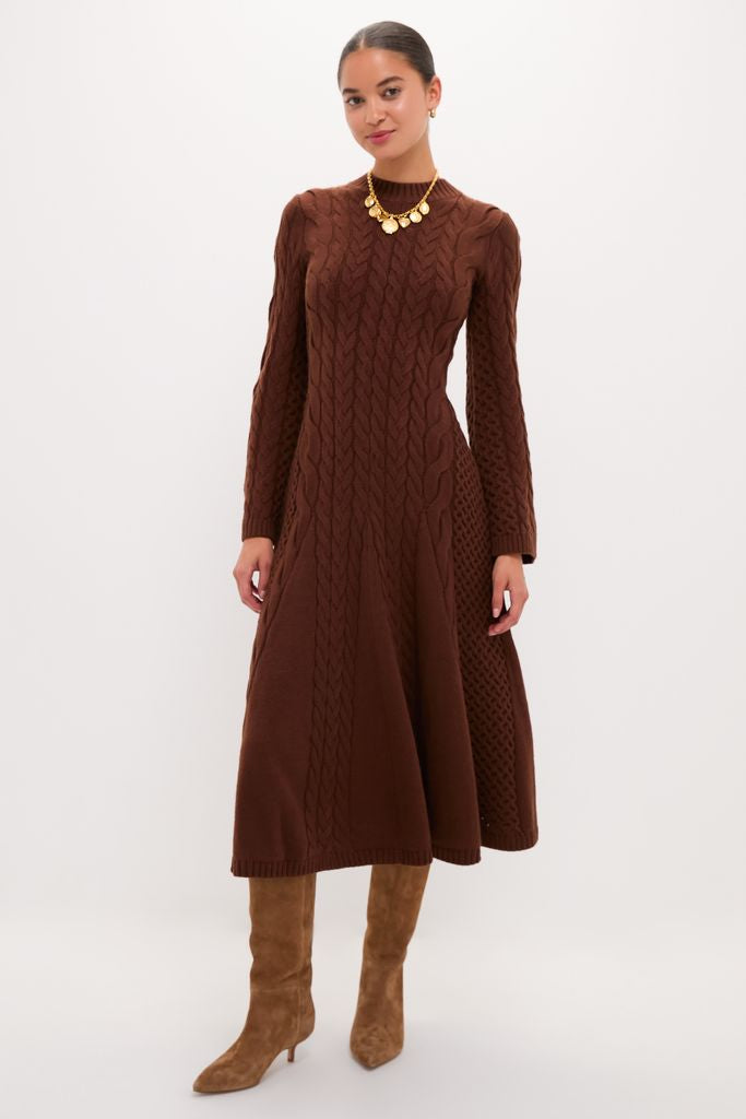 Chocolate Cable Knit Fernie Midi Dress-Get Girly