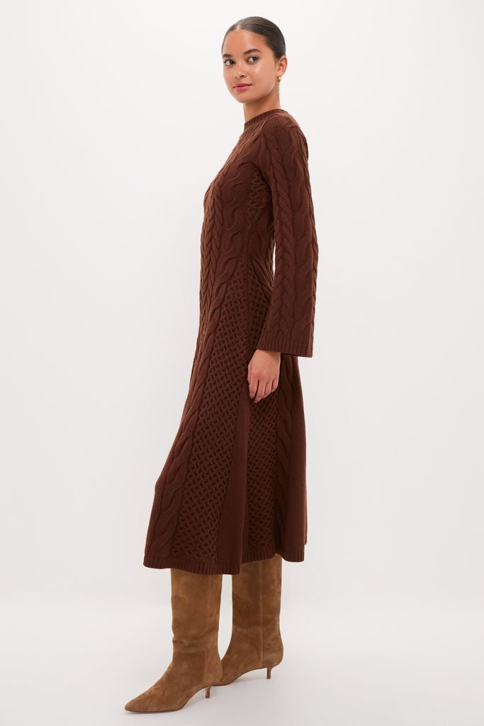 Chocolate Cable Knit Fernie Midi Dress-Get Girly