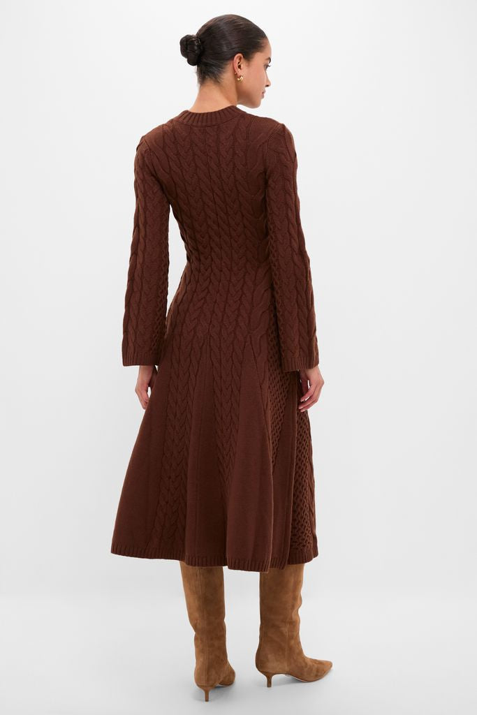 Chocolate Cable Knit Fernie Midi Dress-Get Girly