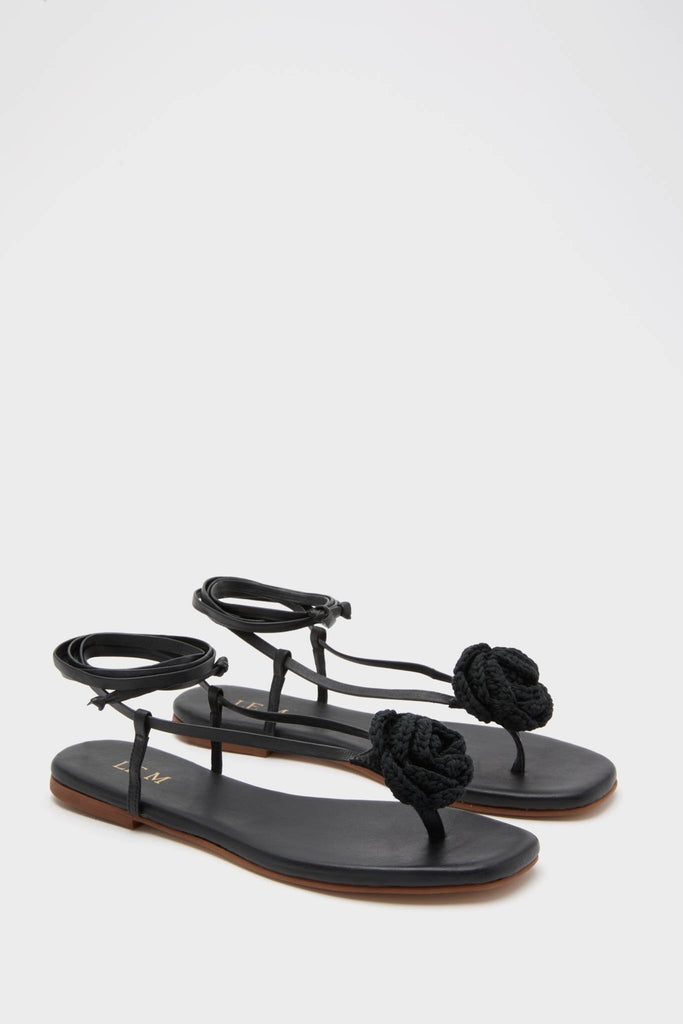 Black Flor Rose Wrap Sandals-Get Girly
