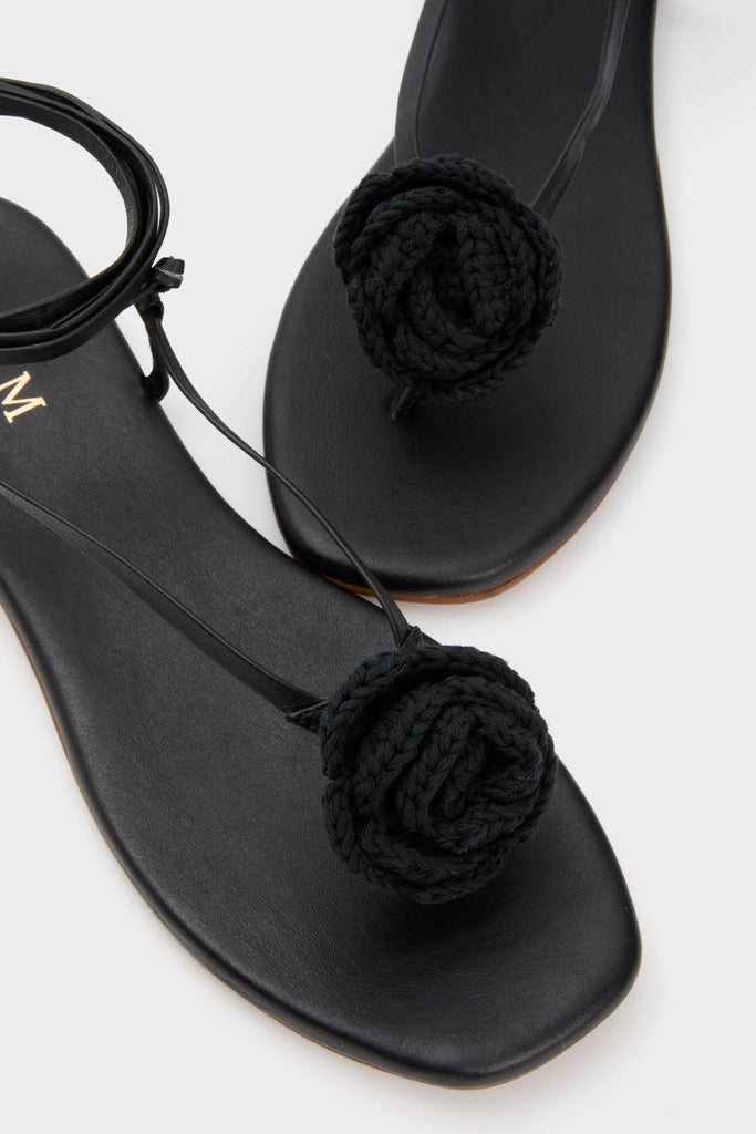 Black Flor Rose Wrap Sandals-Get Girly