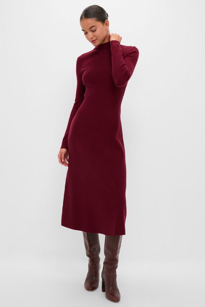 Oxblood Knit Conrad Midi Swing Dress-Get Girly