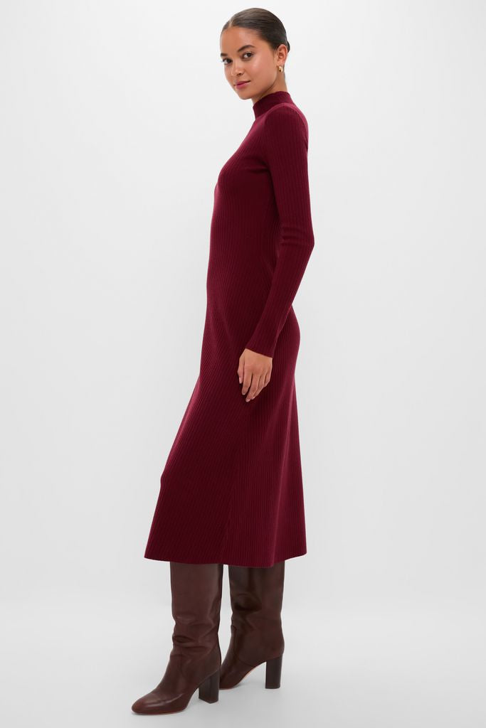 Oxblood Knit Conrad Midi Swing Dress-Get Girly