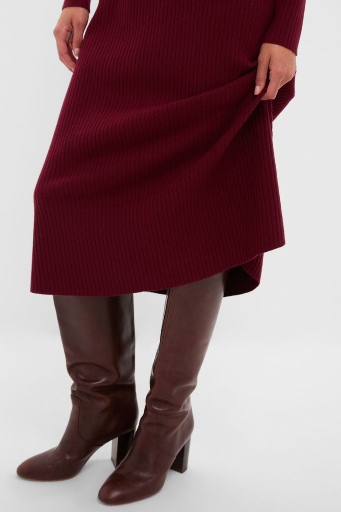 Oxblood Knit Conrad Midi Swing Dress-Get Girly