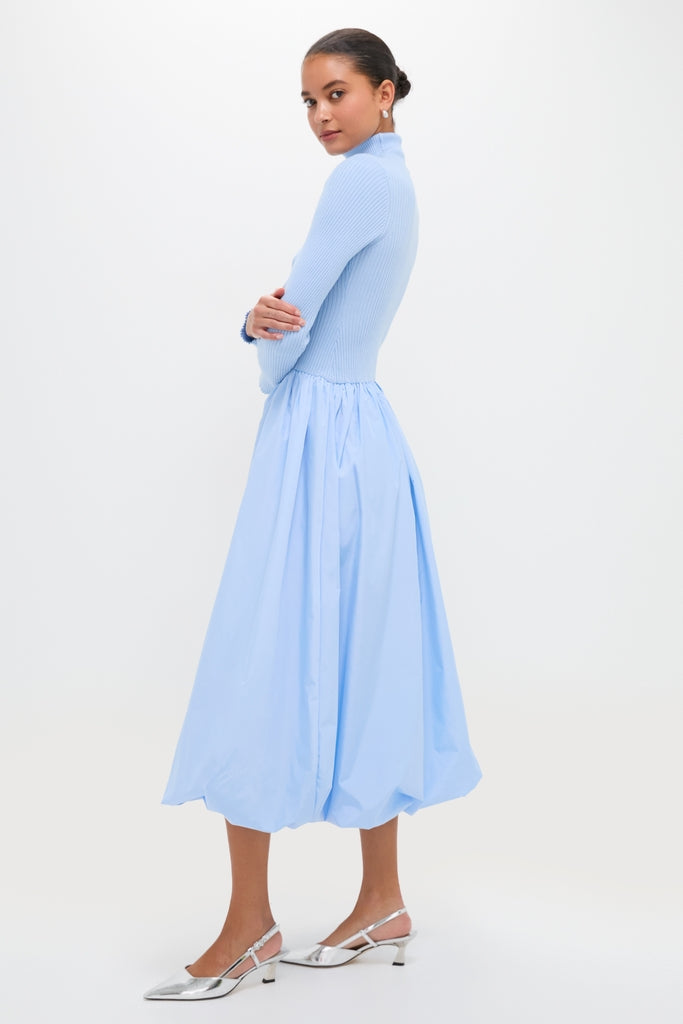 Ice Blue Mixed-Media Michaela Midi Dress-Get Girly