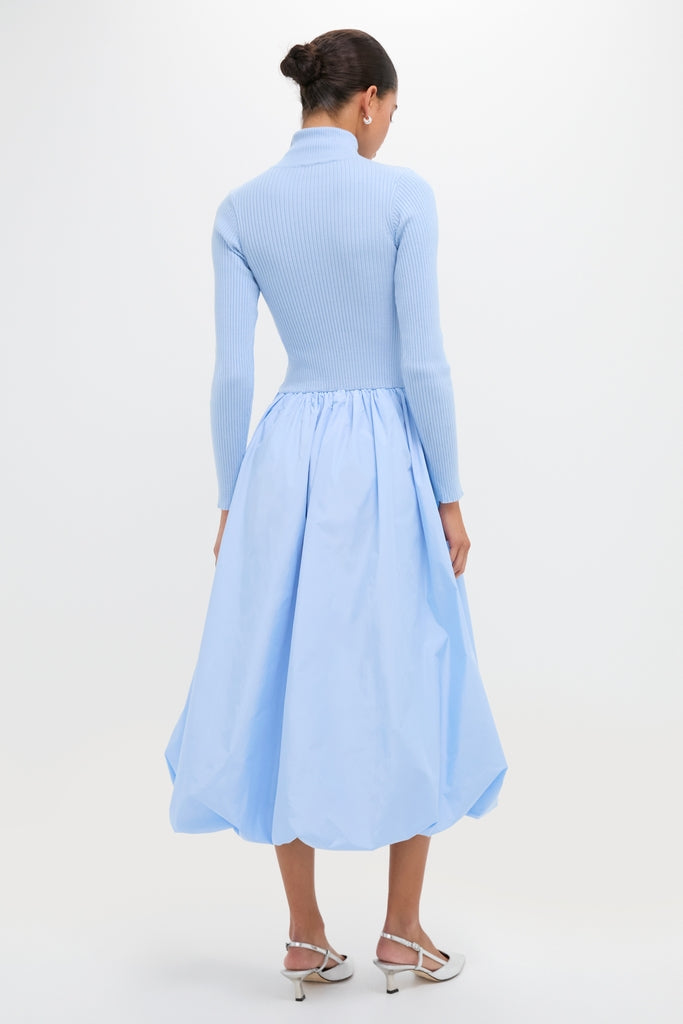 Ice Blue Mixed-Media Michaela Midi Dress-Get Girly