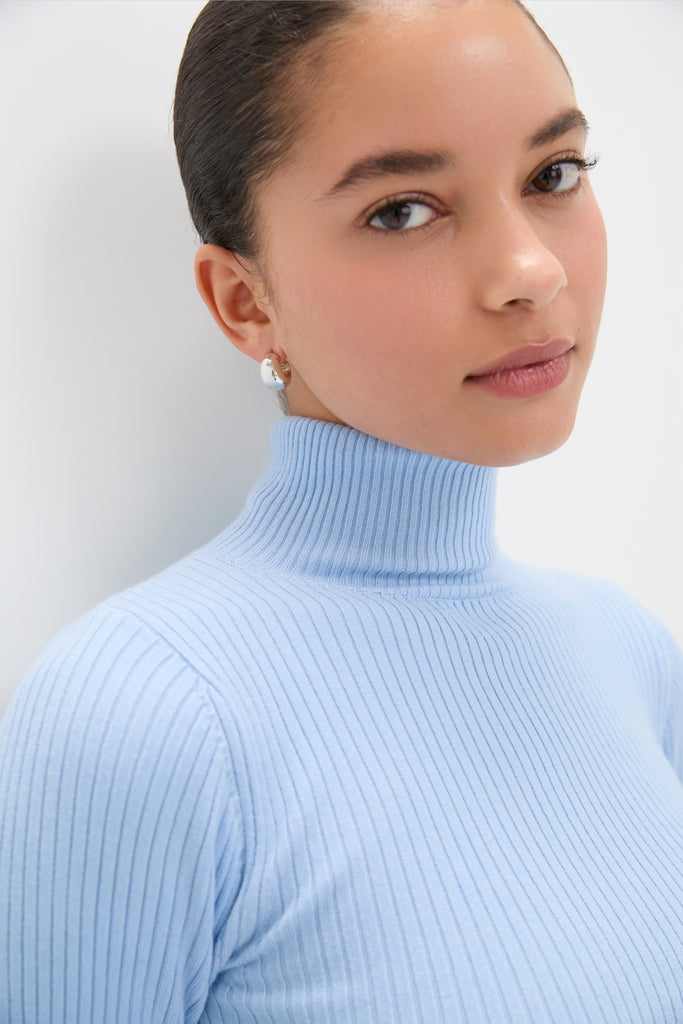 Ice Blue Mixed-Media Michaela Midi Dress-Get Girly