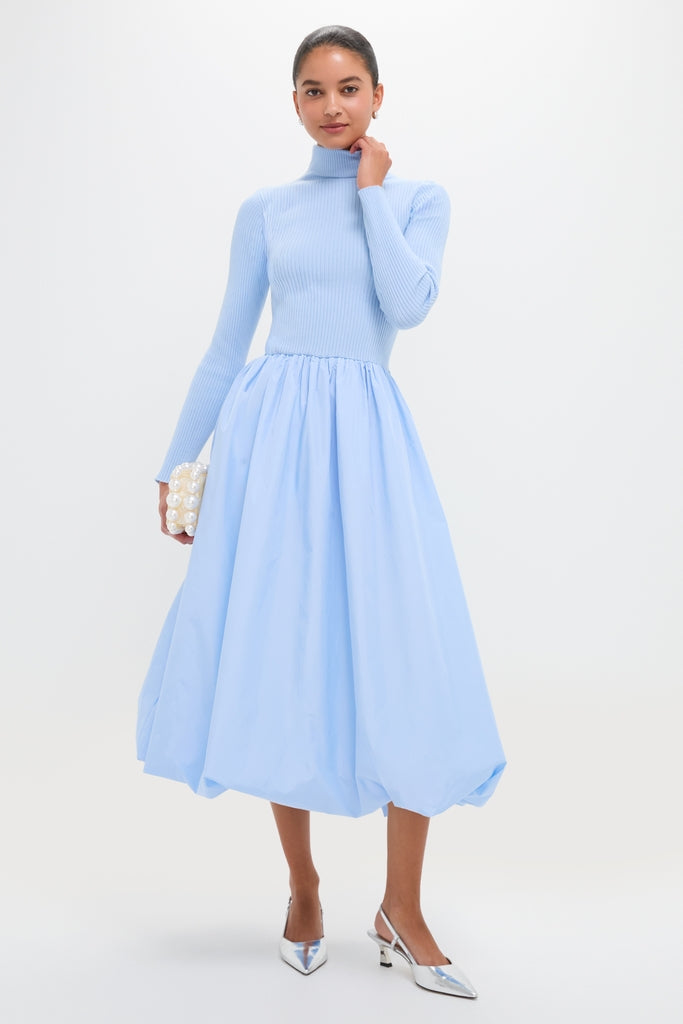 Ice Blue Mixed-Media Michaela Midi Dress-Get Girly