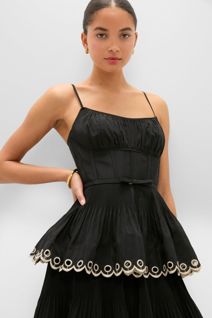 Black Embroidered Tiered Midi Dress-Get Girly