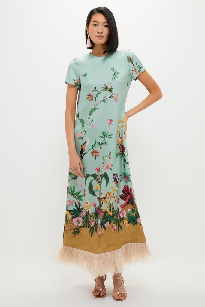Zooflora Panel Swing Dress with Feathers-Get Girly