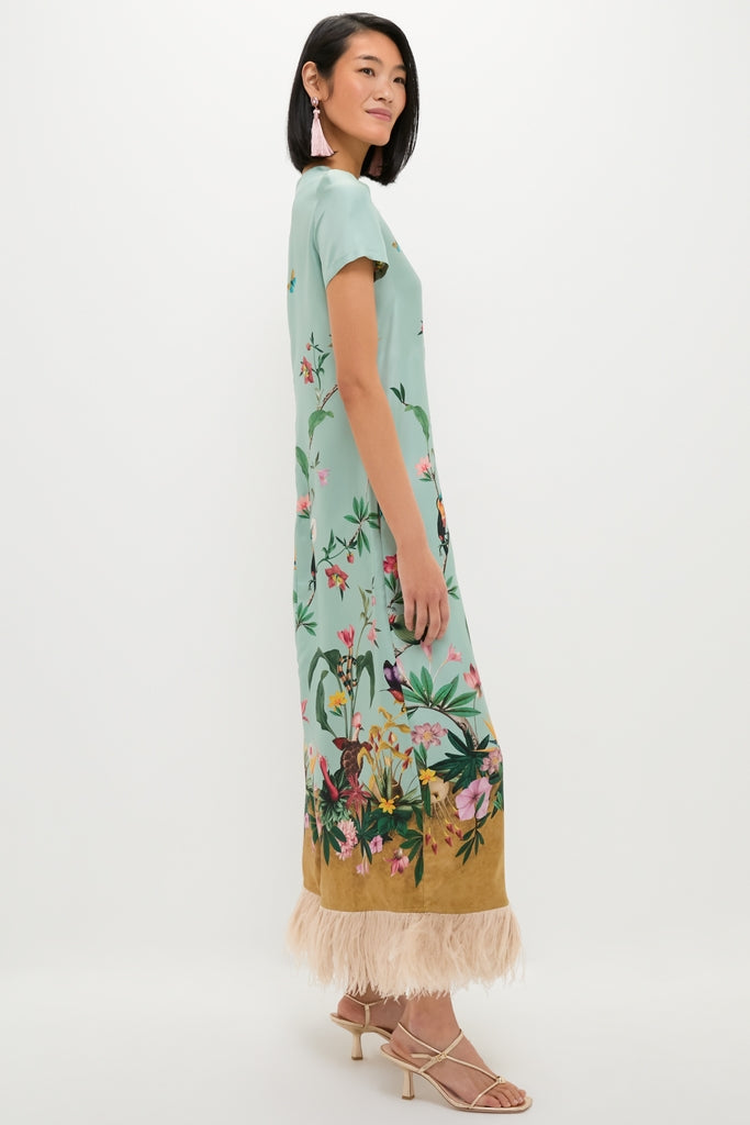 Zooflora Panel Swing Dress with Feathers-Get Girly
