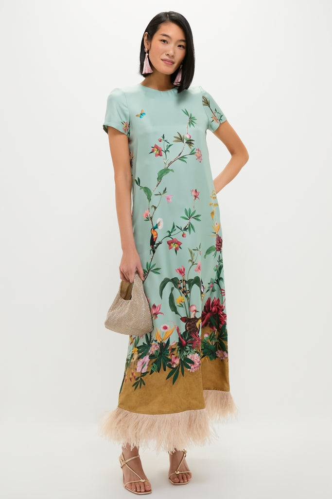 Zooflora Panel Swing Dress with Feathers-Get Girly