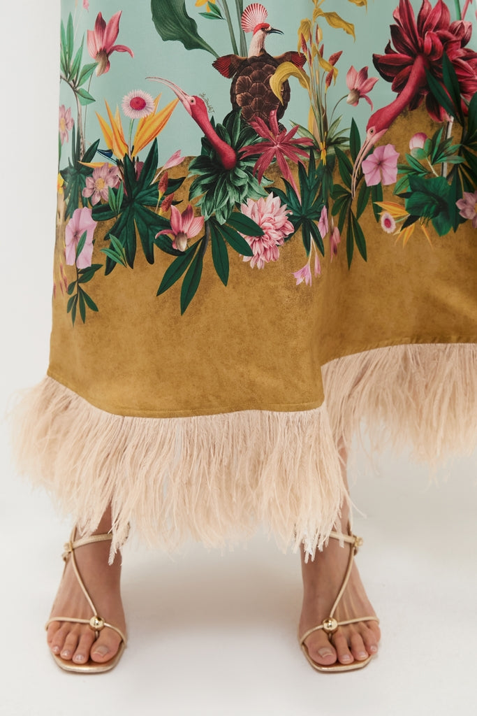 Zooflora Panel Swing Dress with Feathers-Get Girly