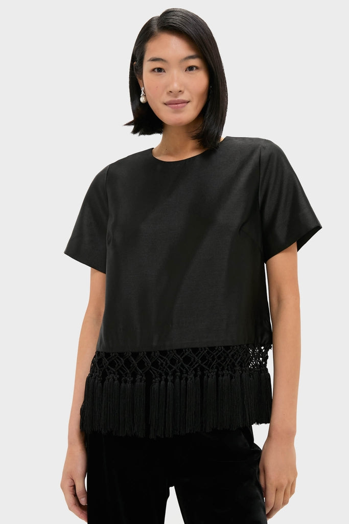 Black Dupioni Chadwick Tassel Top-Get Girly