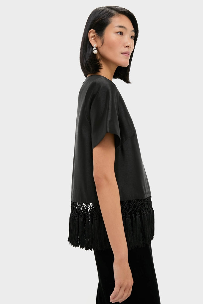 Black Dupioni Chadwick Tassel Top-Get Girly