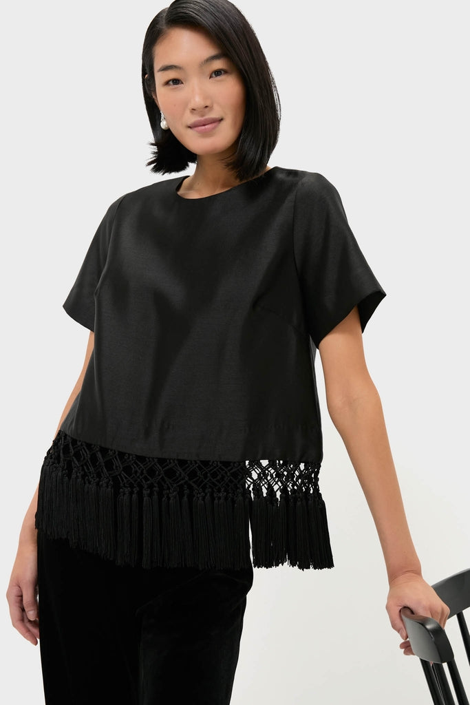Black Dupioni Chadwick Tassel Top-Get Girly