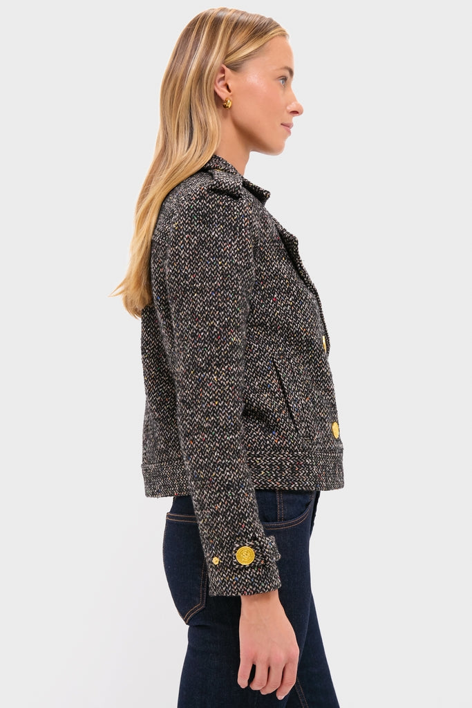 Black and Ivory Multi Tweed Xoey Cropped Trench-Get Girly