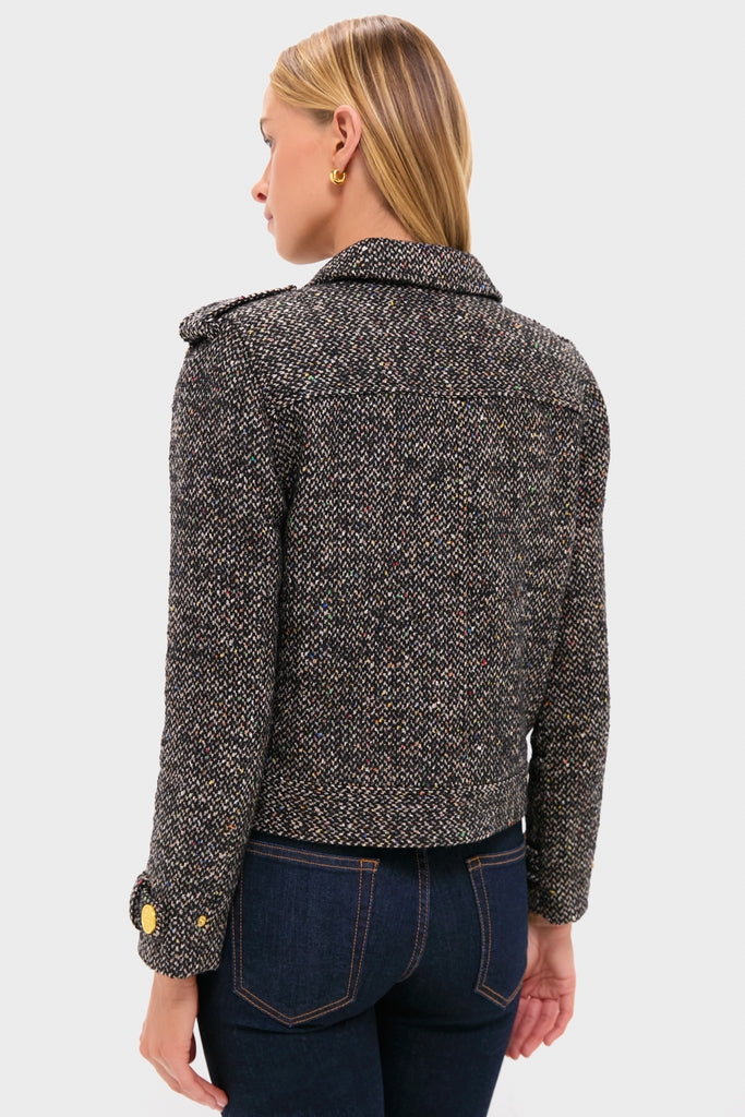 Black and Ivory Multi Tweed Xoey Cropped Trench-Get Girly