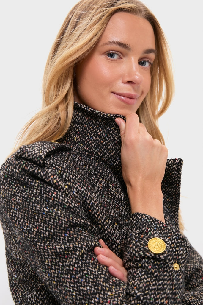 Black and Ivory Multi Tweed Xoey Cropped Trench-Get Girly