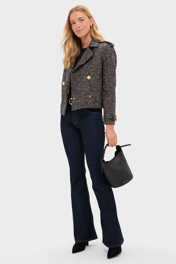 Black and Ivory Multi Tweed Xoey Cropped Trench-Get Girly