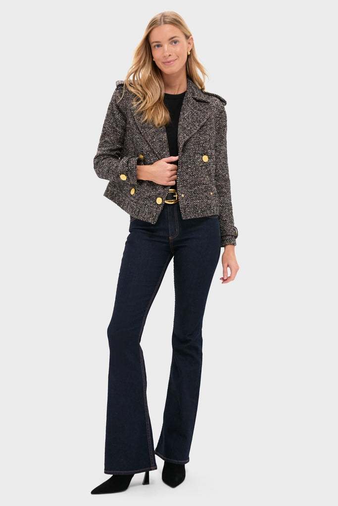 Black and Ivory Multi Tweed Xoey Cropped Trench-Get Girly